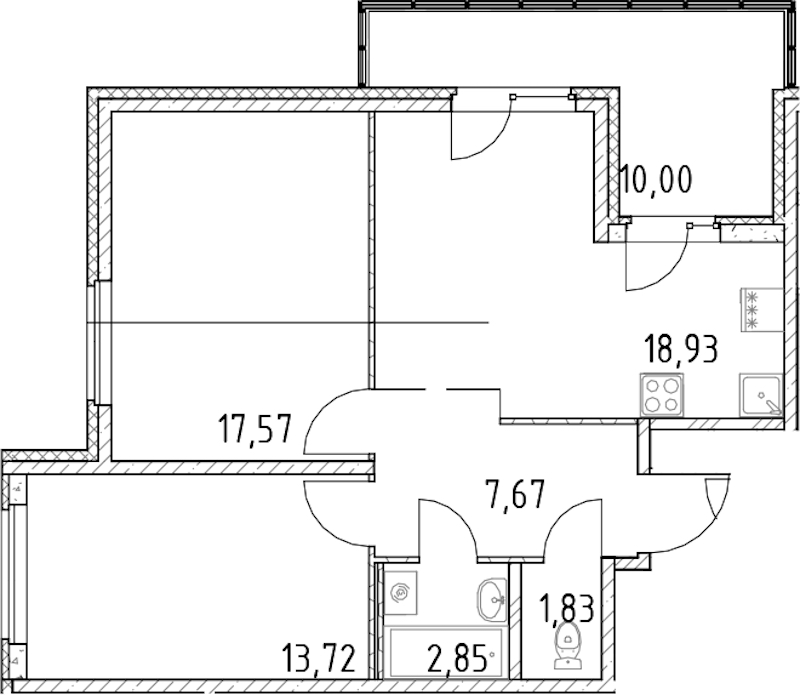 2-комнатная квартира 62.57 м², 22/23 эт., ЖК «Город Первых»